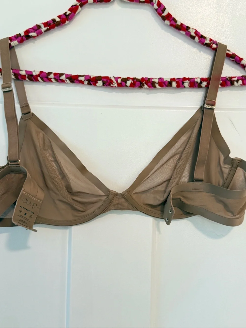 CUUP The Plunge Mesh Bra Taupe Beige Size 34D Sheer Minimalist Underwire Smooth